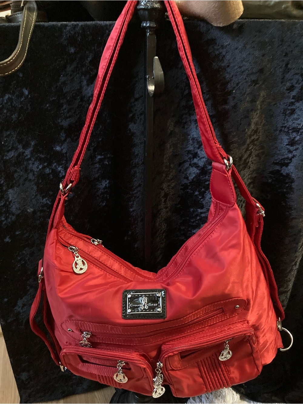 Red Shoulder Book Bag Backpack Front Pockets - Crown Bear